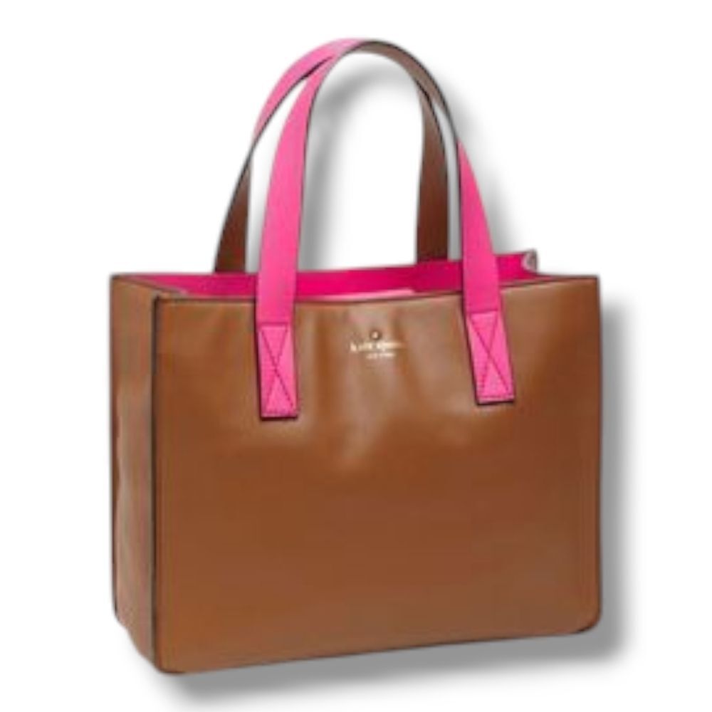 Kate Spade Bright Spot Avenue Grayce Leather Tote Cognac Brown & Pink